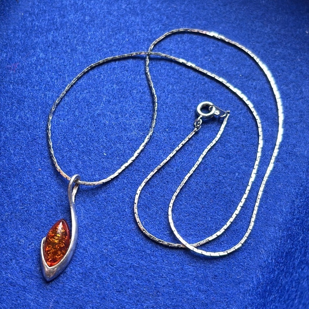 Vintage Amber & Sterling Silver Pendant + Earrings Set